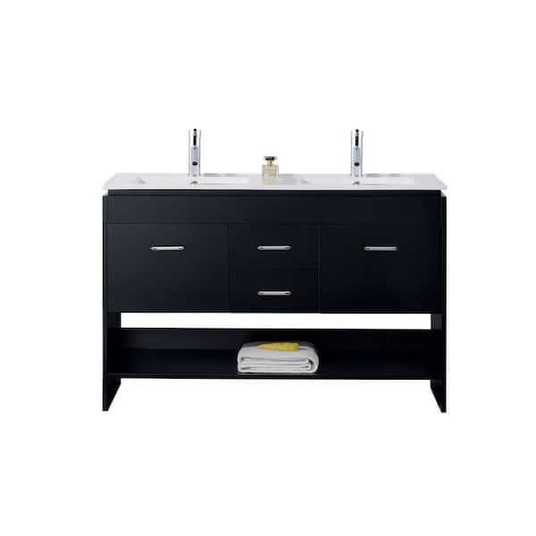 Virtu USA Gloria 48 in. W Bath Vanity in Espresso with Ceramic Vanity Top in White with Square Basin and Mirror