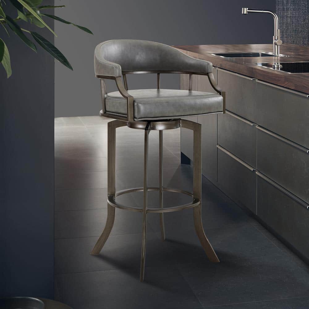 Pharaoh Swivel 26 Mineral Finish and Grey Faux Leather Bar Stool