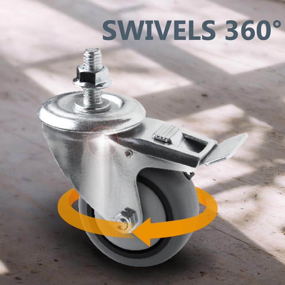 POWERTEC 3" Gray TPR Dual Locking Swivel Caster Wheels, Set of 4