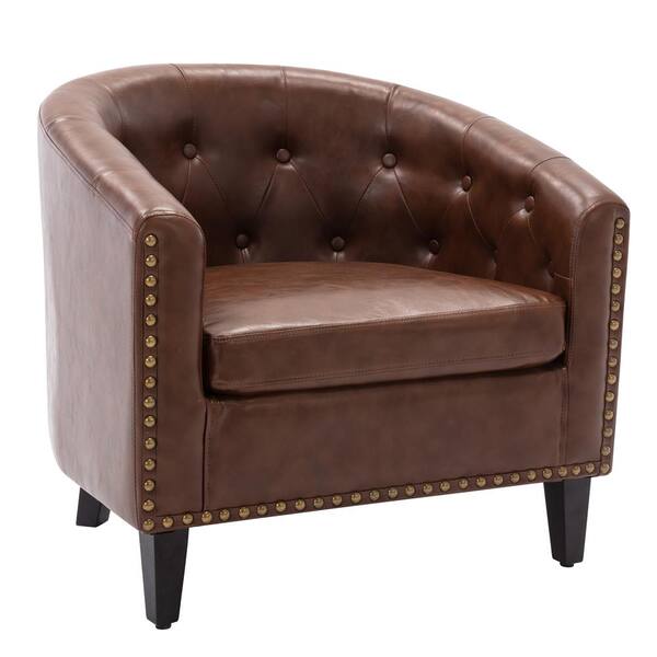 tufted leather barrel chair