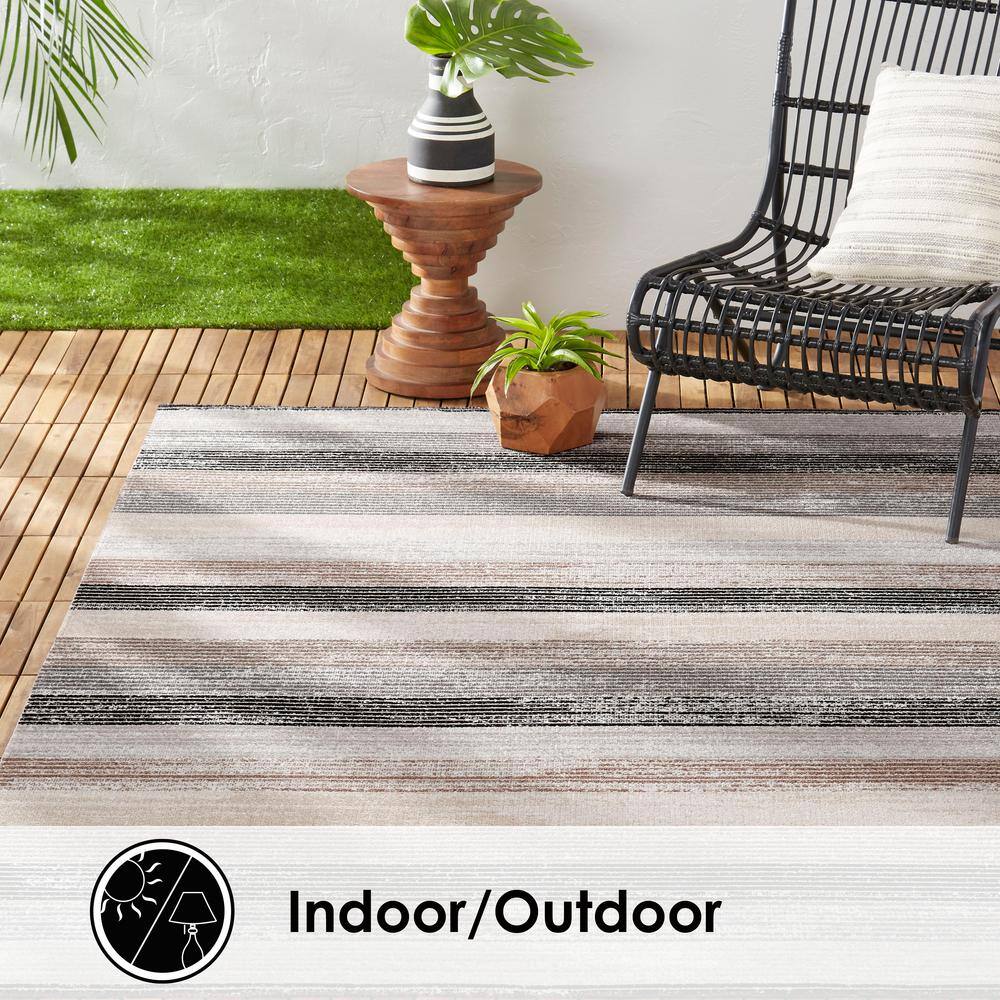 Gray and Mustard Striped Rectangular Indoor/Outdoor Area Rug