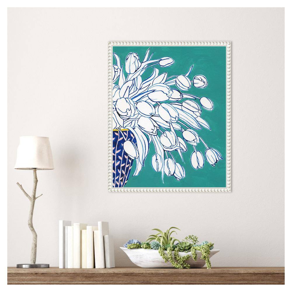 Turquoise Tulip Bouquet II White Floater Frame Canvas Print