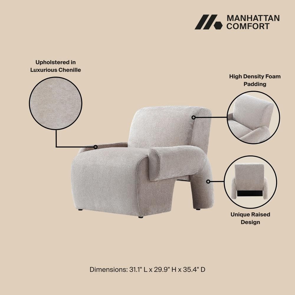 Beige Chenille Upholstered Accent Chairs with Pine Wood Base, Set of 2