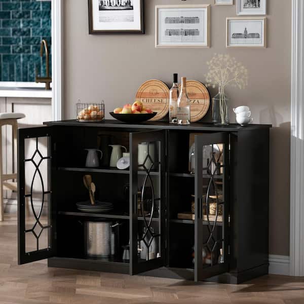 FUFU&GAGA Black Storage Cabinet with 6-Shelves, 3-Doors