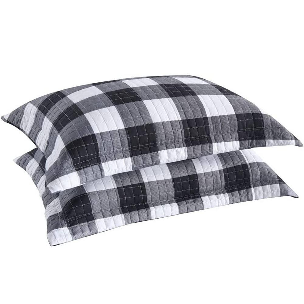 Buffalo Check White and Black Polyester Standard Pillow Shams