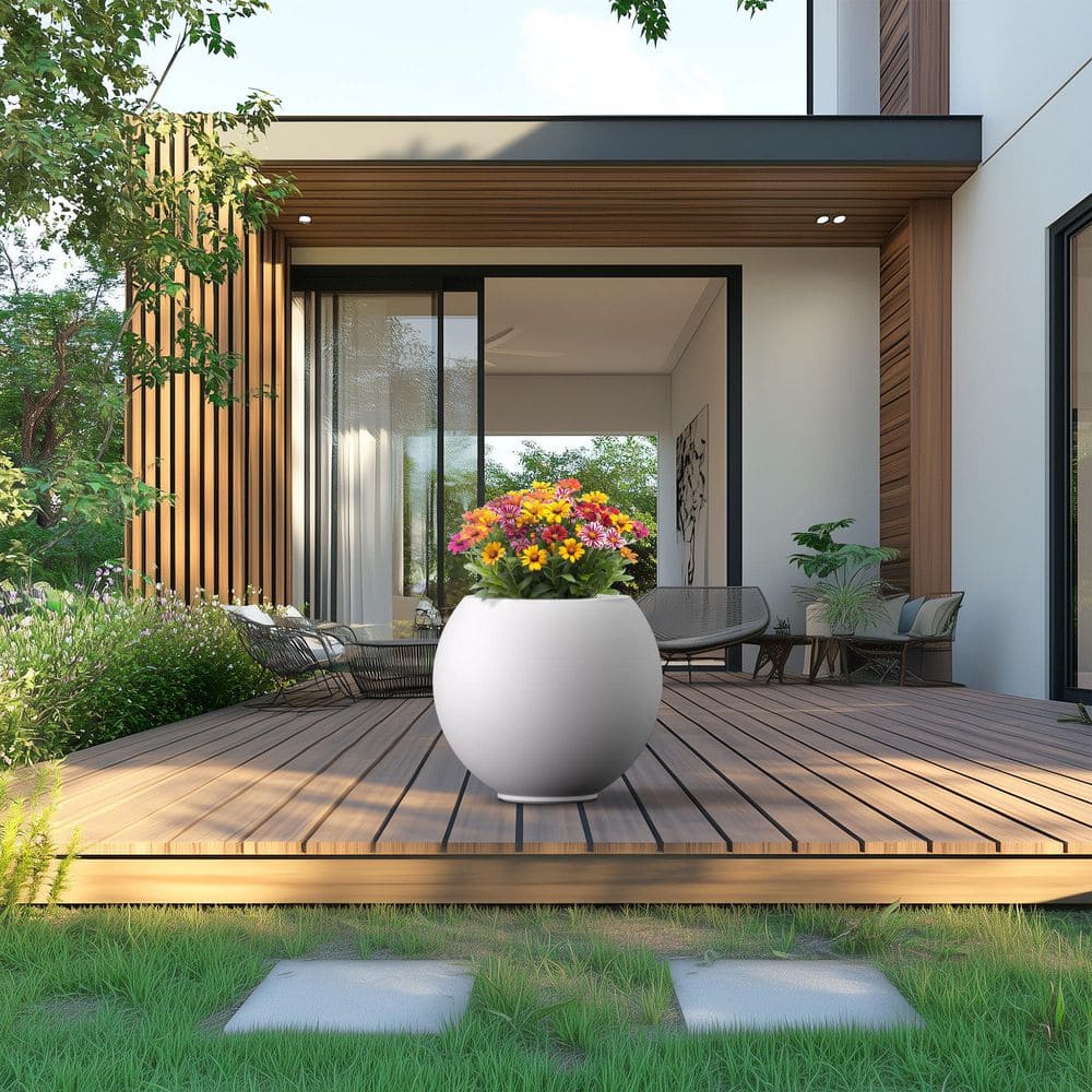 20 in. Large Crisp White(Enhanced Core) Concrete Round planter / Pot with drainage holes price history on PriceWatchPro