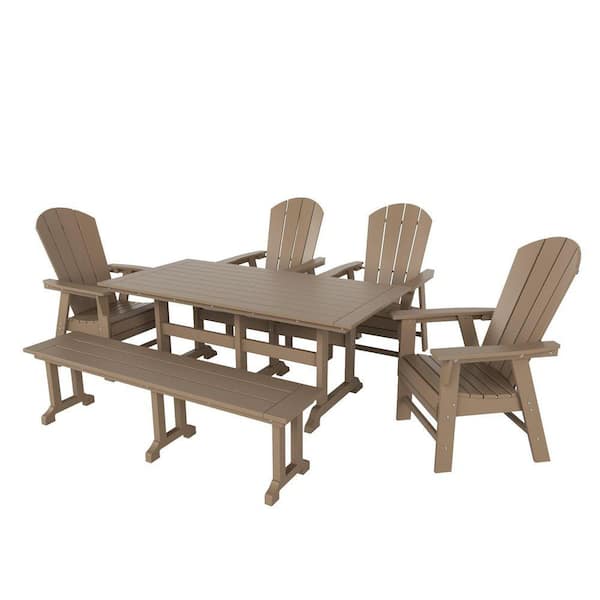 Laguna Weather wood 6-Piece HDPE Plastic Outdoor Dinning Set with Bench
