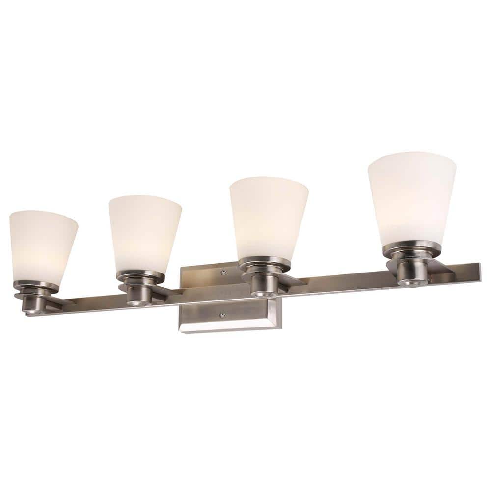 4-Light Brushed Nickel Vanity Lighting with Etched Opal Glass LED Integrate