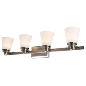 4-Light Brushed Nickel Vanity Lighting with Etched Opal Glass LED Integrated