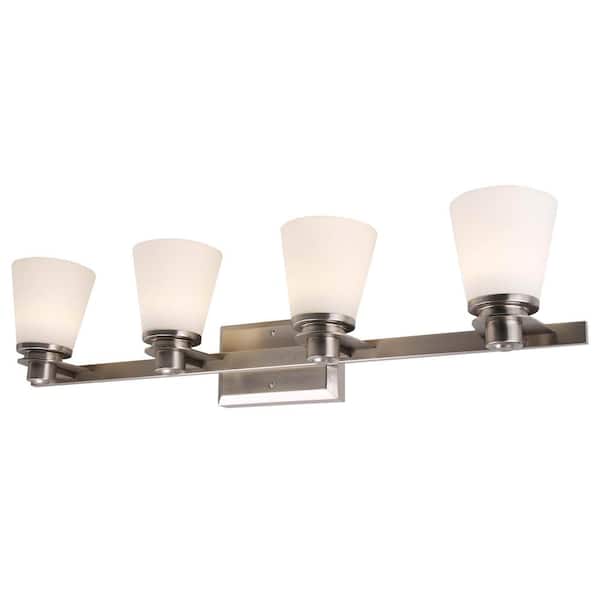 Unbranded 4-Light Brushed Nickel Vanity Lighting with Etched Opal Glass LED Integrated