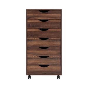 7-Drawer Brown Oak 34.2 in. H x 15.7 in. W x 18.8 in. D Wood Vertical File Storage Cabinet