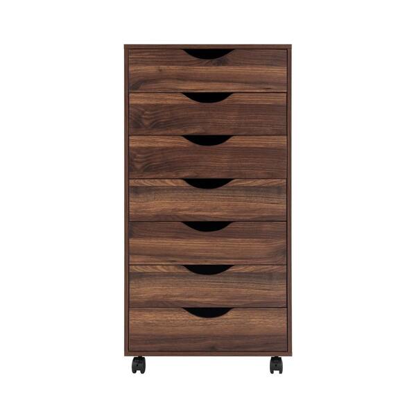 HOMESTOCK 7-Drawer Brown Oak 34.2 in. H x 15.7 in. W x 18.8 in. D Wood Vertical File Cabinet