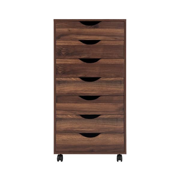 HOMESTOCK 7-Drawer Brown Oak 34.2 in. H x 15.7 in. W x 18.8 in. D Wood Vertical File Storage Cabinet