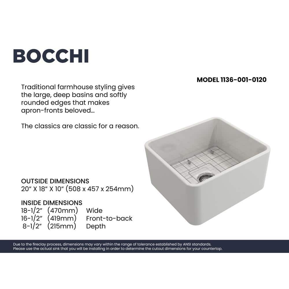 20'' White Fireclay Farmhouse Apron Kitchen Sink