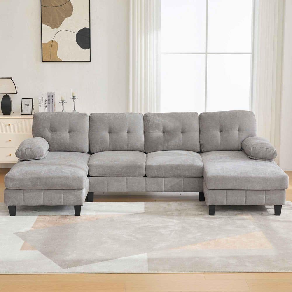 POLKA　ソファ　　BK/BR/IV/RD Polibi 103.5 in. Round Arm Chenille Sectional Sofa with Dual