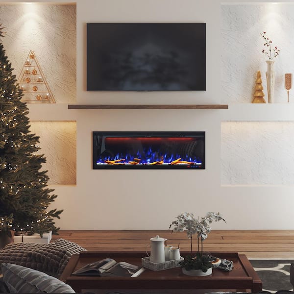 Mondawe Luminara 50 in. WiFi-Enabled Recessed and Wall Mounted Electric Fireplace in Black with Alexa and Smart APP Control