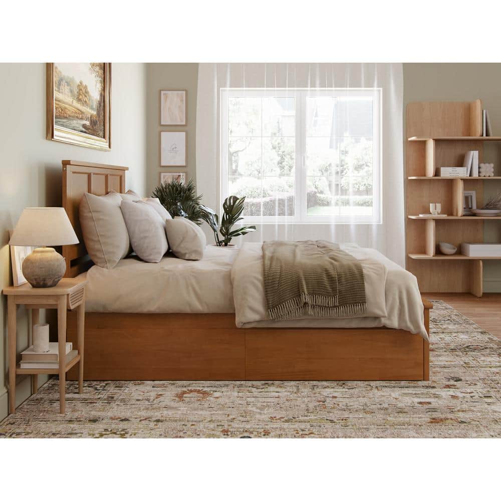 Light Toffee Queen Wood Platform Bed with Storage Drawers
