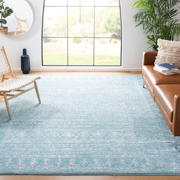 Tulum 8 ft. x 10 ft. Aqua/Ivory Geometric Area Rug
