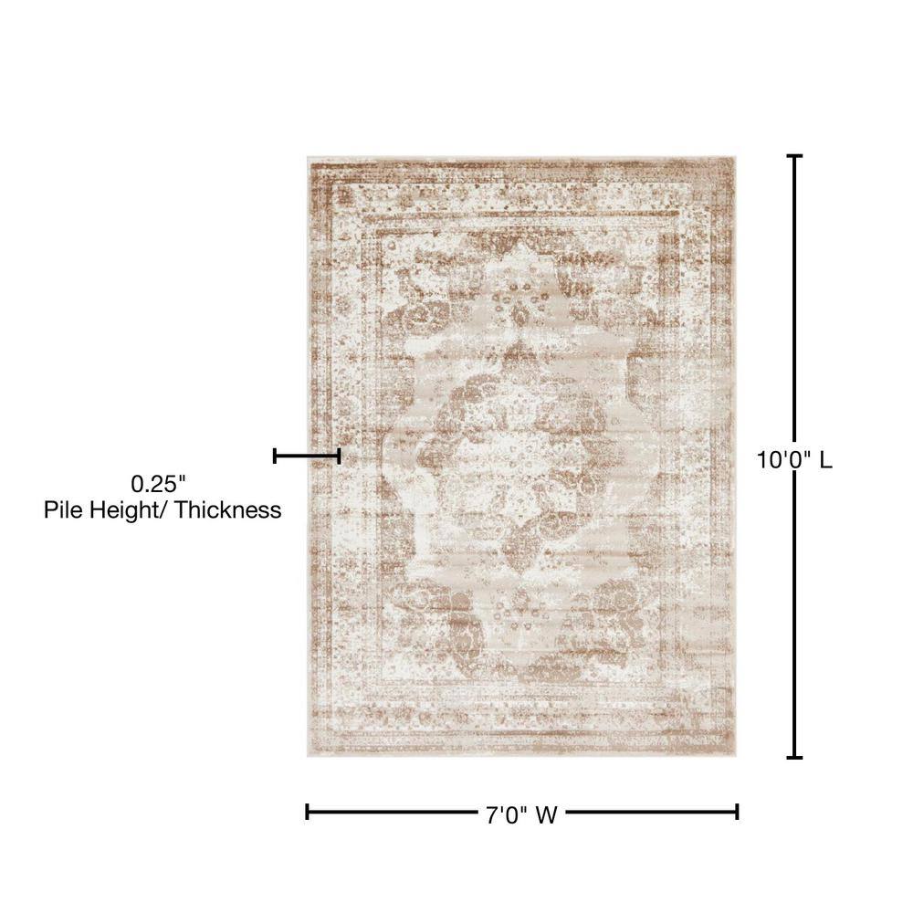 Reversible Easy-Care Synthetic Area Rug in Light Brown, 7' x 10'