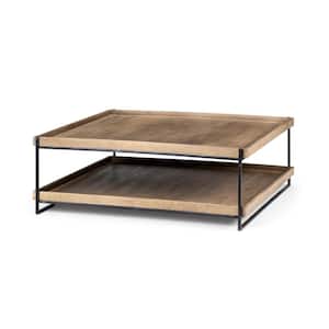 Trey Brown Solid Wood Top w/Black Metal Frame Two-Tier Coffee Table