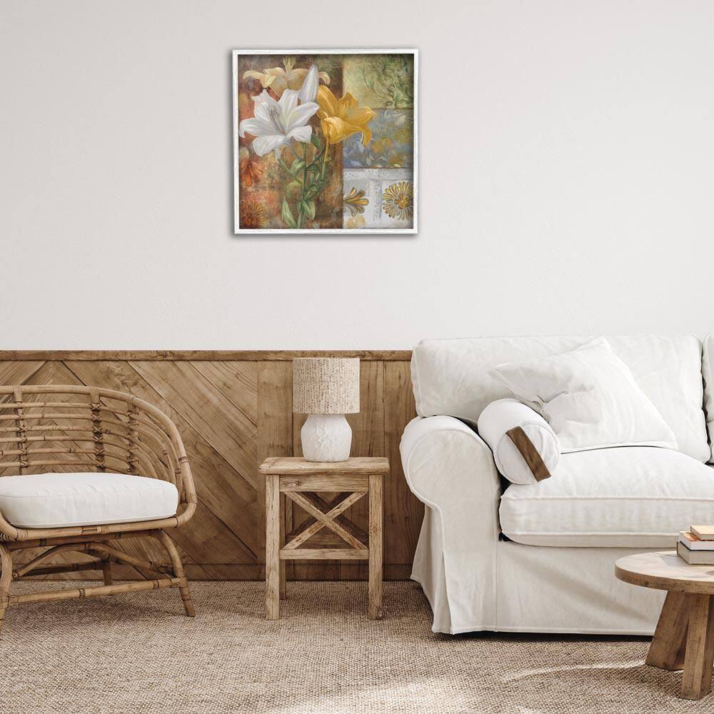 Blooming Lilies on Tile Pattern by Sasha White Framed Nature Giclee Art Print 24 in. x 24 in. price history on PriceWatchPro