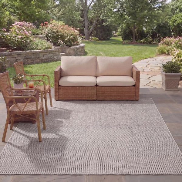 Courtyard Beige/Brown 8 ft. x 11 ft. Solid Indoor/Outdoor Patio  Area Rug