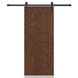 42 in. x 84 in. Leaf Hollow Core Walnut Oak Veneer Composite Interior Sliding Barn Door with Hardware Kit