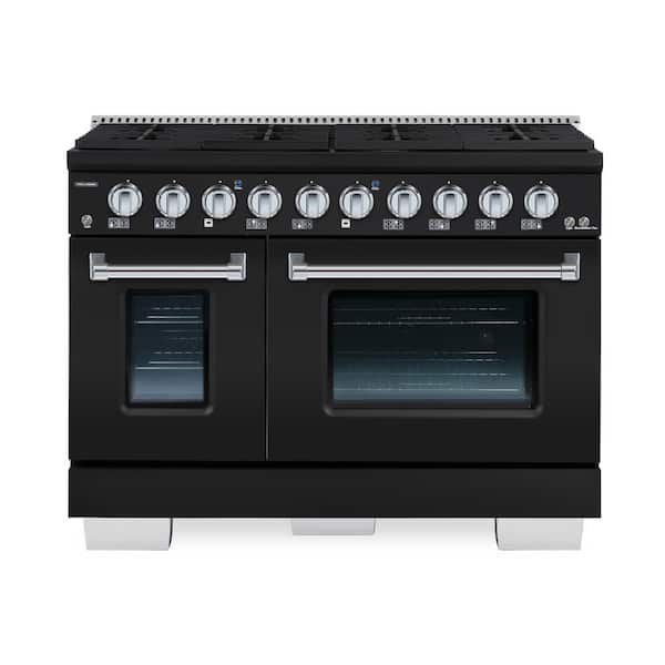 Hallman BOLD 48 IN, 8 Burner Freestanding Double Oven Dual Fuel Range with Gas Stove and Electric Oven in. Grey Family
