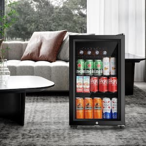 16 in. Single Zone 80 12 oz. Cans Beverage Cooler in Black with Double Glazed Door, Door Locks, 32°F - 50°F