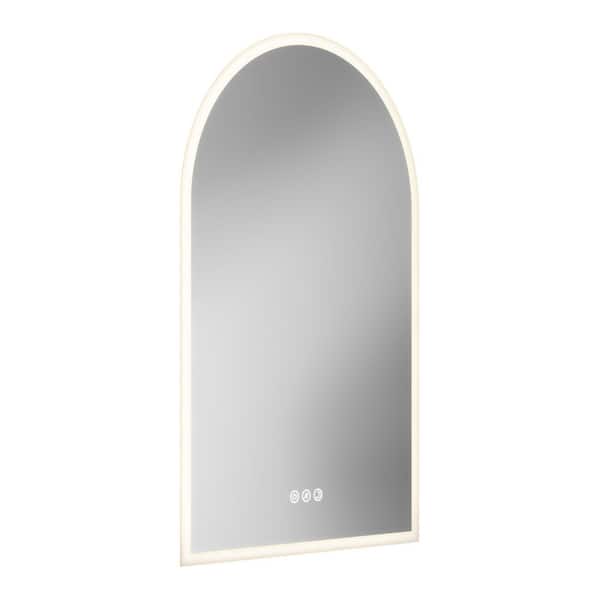 Allan 20 in. W x 30 in. H Arched 3CCT LED Integrated Defog Function Wall Bathroom Vanity Mirror Frameless