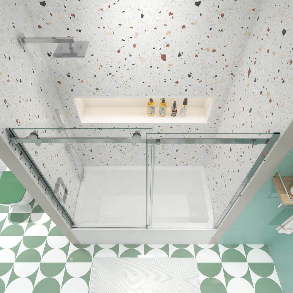 60" x 58" Chrome Sliding Shower Door with Tempered Glass