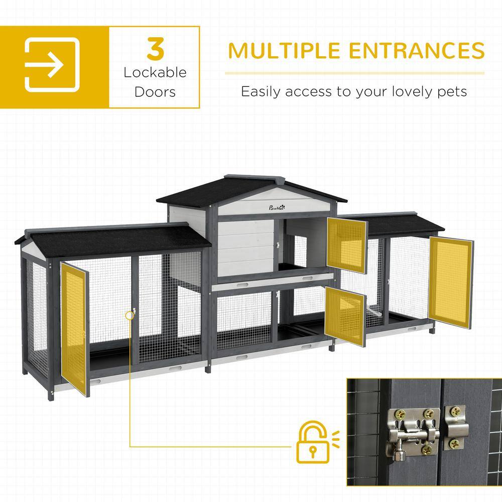 Gray Wooden Guinea Pig Hutch with Double Run and Ramp