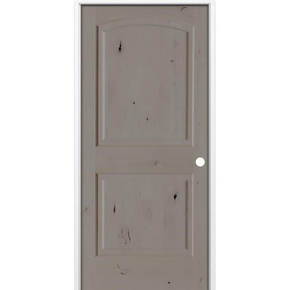 18 in. x 80 in. Rustic 2-Panel Arch Top Left-Hand Weathered Gray Stain Knotty Alder Wood Single Prehung Interior Door price history on PriceWatchPro
