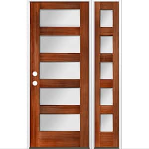 50 in. x 80 in. Modern Douglas Fir 5-Lite Right-Hand/Inswing Frosted Glass Red Chestnut Stain Wood Prehung Front Door