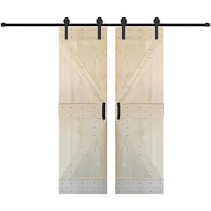 K Series 60 in. x 84 in. Unfinished DIY Solid Wood Double Sliding Barn Door with Hardware Kit