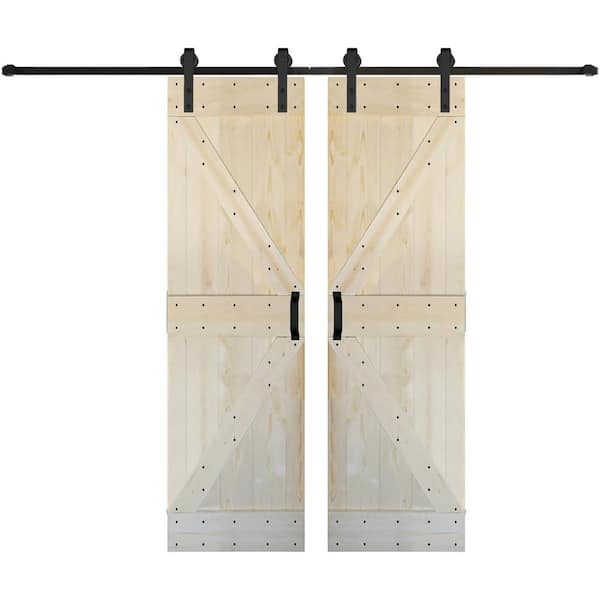 ISLIFE K Series 60 in. x 84 in. Unfinished DIY Solid Wood Double Sliding Barn Door with Hardware Kit