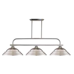Annora 3-Light Brushed Nickel Billiard Light with Stepped Brushed Nickel Shade with No Bulbs Included
