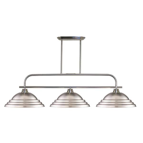 Unbranded Annora 3-Light Brushed Nickel Billiard Light with Stepped Brushed Nickel Shade with No Bulbs Included