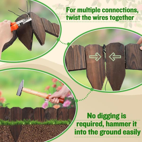 9.6 ft L x 3.9 in H Wood Landscape Edging Border Flexible Low