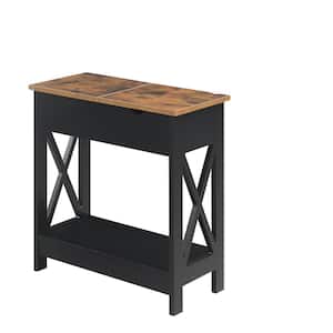 Oxford 23.75 in. W Barnwood/Black Rectangle Partible Board Flip Top End Table with Charging Station and Shelf