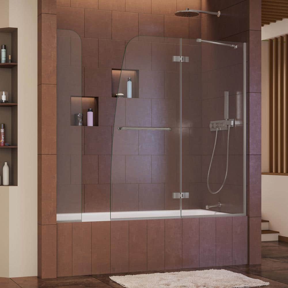 Aqua Ultra 57 to 60 in. x 58 in. Semi-Frameless Hinged Tub Door with Extender in Brushed Nickel price history on PriceWatchPro