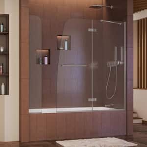 Aqua Ultra 57 to 60 in. x 58 in. Semi-Frameless Hinged Tub Door with Extender in Brushed Nickel
