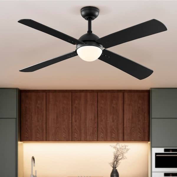 Katia 52 in. Indoor Matte Black Downrod Mount Ceiling Fan with Adjustable White Light LED and Remote Control Included