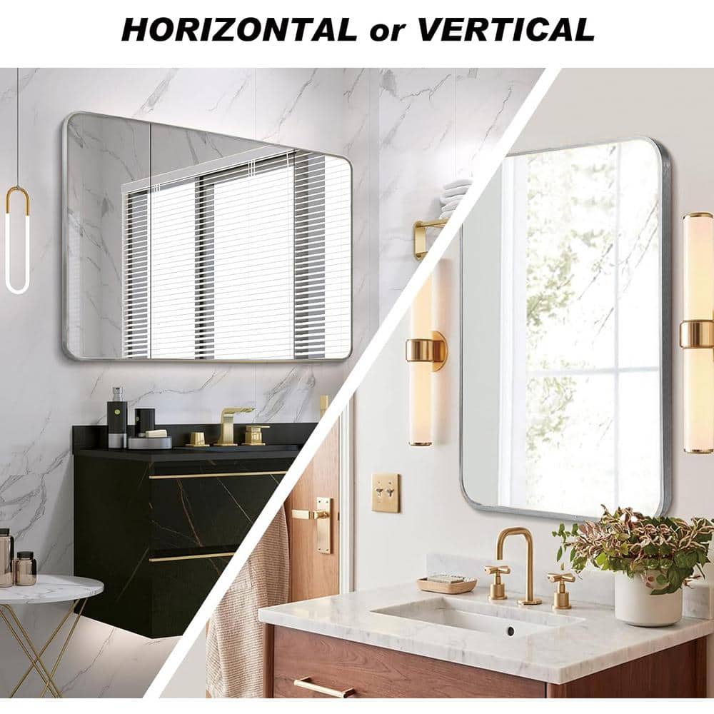 30" x 40" Silver Aluminum Rectangular Wall Mirror