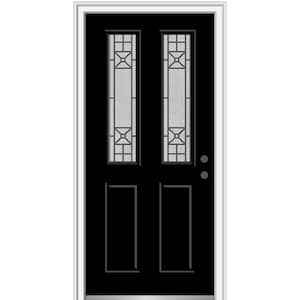 32 in. x 80 in. Courtyard Left-Hand 2-Lite Decorative Painted Fiberglass Smooth Prehung Front Door on 4-9/16 in. Frame