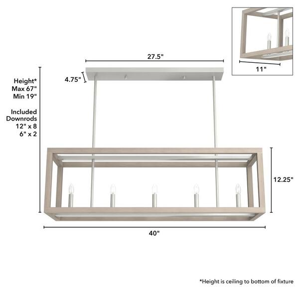 Hunter - Squire Manor 6 Light Bleached Wood Linear Chandelier Kitchen Light