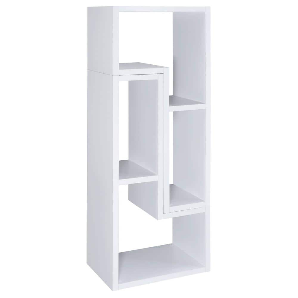 Modern White Convertible TV Console and Bookcase with L-Shaped Shelves