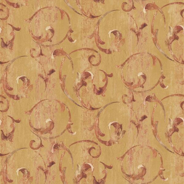 The Wallpaper Company 8 in. x 10 in. Orange Traditional Scroll Wallpaper Sample