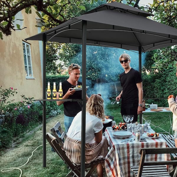 Pro 8 ft. x 5 ft. Gray Outdoor Grill Gazebo Canopy with Hook and Bar Counters