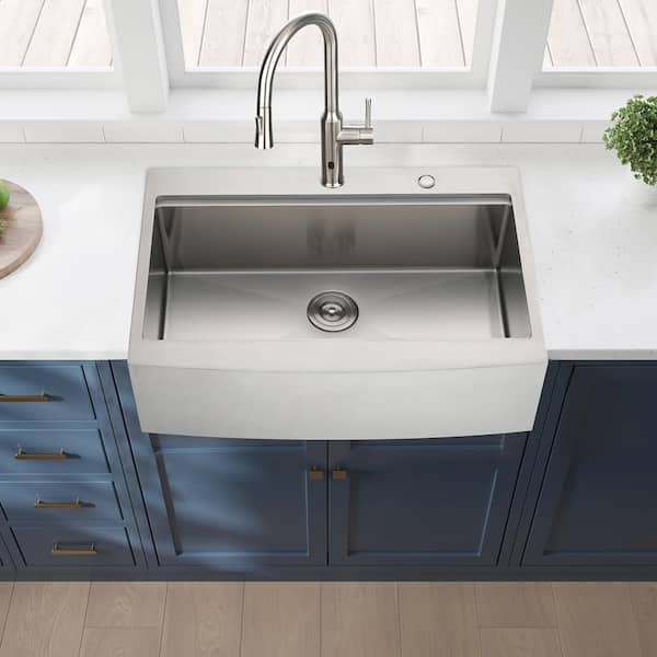 33 in. L x 22 in. W Farmhouse Apron Front Single Bowl 16 Gauge Stainless Steel Kitchen Sink in Brushed Nickel